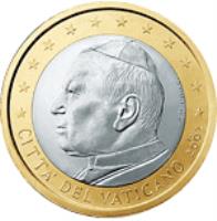 Vatican City coin 1 Euro - John Paul II (2002 - 2005) obverse obverse of 1 Euro - John Paul II (2002 - 2005) coin with KM# 347 from Vatican City. Inscription: GV · UP INC. CITTA' DEL VATICANO R 2004