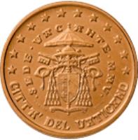 obverse of 5 Euro Cent - Sede Vacante (2005) coin with KM# 367 from Vatican City. Inscription: CITTA' DEL VATICANO · SEDE · VACANTE · MMV · R D. LONGO ELF INC. CARITAS ET VERITAS