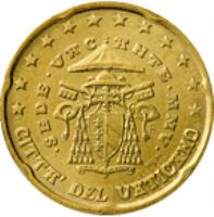 Vatican City coin 20 Euro Cent - Sede Vacante (2005) obverse obverse of 20 Euro Cent - Sede Vacante (2005) coin with KM# 369 from Vatican City. Inscription: CITTA' DEL VATICANO · SEDE · VACANTE · MMV · R D. LONGO M.A.C. INC. CARITAS ET VERITAS