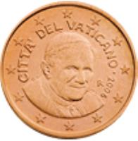 obverse of 1 Euro Cent - Benedict XVI (2006 - 2013) coin with KM# 375 from Vatican City. Inscription: CITTA' DEL VATICANO · 2013 R D. L. LDS INC.