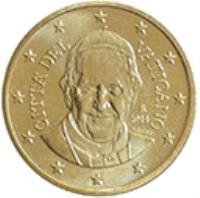 obverse of 10 Euro Cent - Francis (2014 - 2015) coin with KM# 458 from Vatican City. Inscription: CITA' DEL VATICANO R 2014 O.ROSSI LDS INC.