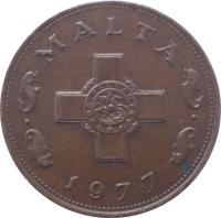 Malta coin 1 Cent (1972 - 1982) obverse obverse of 1 Cent (1972 - 1982) coin with KM# 8 from Malta. Inscription: MALTA 1975