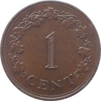 reverse of 1 Cent (1972 - 1982) coin with KM# 8 from Malta. Inscription: 1 CENT