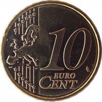 Cyprus coin 10 Euro Cent (2008 - 2016) reverse reverse of 10 Euro Cent (2008 - 2016) coin with KM# 81 from Cyprus. Inscription: 10 EURO CENT LL