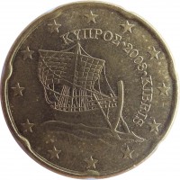 obverse of 20 Euro Cent (2008 - 2016) coin with KM# 82 from Cyprus. Inscription: ΚΥΠΡΟΣ · 2008 · KIBRIS