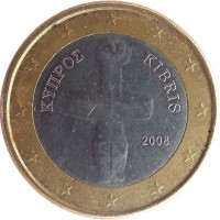 Cyprus coin 1 Euro (2008 - 2016) obverse obverse of 1 Euro (2008 - 2016) coin with KM# 84 from Cyprus. Inscription: ΚΥΠΡΟΣ KIBRIS 2008