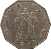 obverse of 50 Cents (1972 - 1981) coin with KM# 12 from Malta. Inscription: MALTA 1972