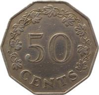 reverse of 50 Cents (1972 - 1981) coin with KM# 12 from Malta. Inscription: 50 CENTS