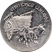 reverse of 25 Centavos (1989 - 1991) coin with KM# 71 from Dominican Republic. Inscription: VEINTICINCO CENTAVOS