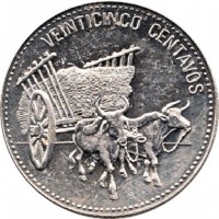 Dominican Republic coin 25 Centavos (1989 - 1991) reverse reverse of 25 Centavos (1989 - 1991) coin with KM# 71 from Dominican Republic. Inscription: VEINTICINCO CENTAVOS