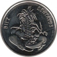 reverse of 10 Centavos (1989 - 1991) coin with KM# 70 from Dominican Republic. Inscription: DIEZ CENTAVOS