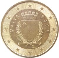 obverse of 10 Euro Cent - 2'nd Map (2008 - 2015) coin with KM# 128 from Malta. Inscription: MALTA 2008 REPUBBLIKA TA' MALATA