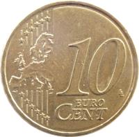 reverse of 10 Euro Cent - 2'nd Map (2008 - 2015) coin with KM# 128 from Malta. Inscription: 10 EURO CENT LL