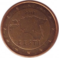 obverse of 1 Euro Cent (2011 - 2016) coin with KM# 61 from Estonia. Inscription: 2012 EESTI