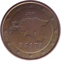 obverse of 5 Euro Cent (2011) coin with KM# 63 from Estonia. Inscription: 2011 EESTI