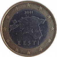 obverse of 1 Euro - 2'nd Map (2011) coin with KM# 67 from Estonia. Inscription: 2011 EESTI