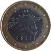 Estonia coin 1 Euro - 2'nd Map (2011) obverse obverse of 1 Euro - 2'nd Map (2011) coin with KM# 67 from Estonia. Inscription: 2011 EESTI