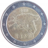 Estonia coin 2 Euro - 2'nd Map (2011) obverse obverse of 2 Euro - 2'nd Map (2011) coin with KM# 68 from Estonia. Inscription: 2011 EESTI
