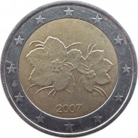 obverse of 2 Euro - 2'nd Map (2006 - 2015) coin with KM# 130 from Finland. Inscription: 2007 FI