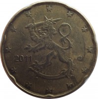 obverse of 20 Euro Cent - 2'nd Map (2007 - 2015) coin with KM# 127 from Finland. Inscription: 2011 FI