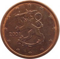 Finland coin 5 Euro Cent (1999 - 2014) obverse obverse of 5 Euro Cent (1999 - 2014) coin with KM# 100 from Finland. Inscription: 2000 M