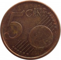 Finland coin 5 Euro Cent (1999 - 2014) reverse reverse of 5 Euro Cent (1999 - 2014) coin with KM# 100 from Finland. Inscription: 5 EURO CENT LL