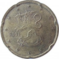 obverse of 20 Euro Cent - 1'st Map (1999 - 2006) coin with KM# 102 from Finland. Inscription: 2001 M