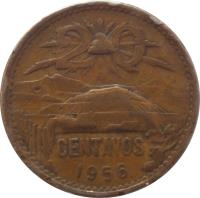 Mexico coin 20 Centavos - Type 2 National Arms (1955 - 1971) reverse reverse of 20 Centavos - Type 2 National Arms (1955 - 1971) coin with KM# 440 from Mexico. Inscription: 20 TEOTIHUACAN CENTAVOS 1964
