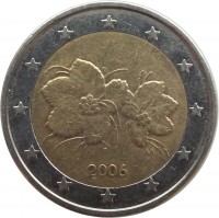 obverse of 2 Euro - 1'st Map (1999 - 2006) coin with KM# 105 from Finland. Inscription: 1999 M