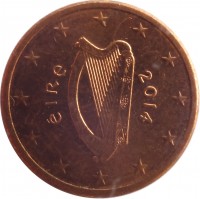 obverse of 1 Euro Cent (2002 - 2015) coin with KM# 32 from Ireland. Inscription: éIRe 2014