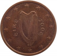 Ireland coin 2 Euro Cent (2002 - 2015) obverse obverse of 2 Euro Cent (2002 - 2015) coin with KM# 33 from Ireland. Inscription: éIRe 2008