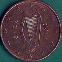 obverse of 5 Euro Cent (2002 - 2017) coin with KM# 34 from Ireland. Inscription: éIRe 2017