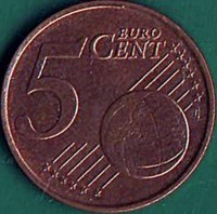 reverse of 5 Euro Cent (2002 - 2017) coin with KM# 34 from Ireland. Inscription: 5 EURO CENT LL