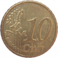 reverse of 10 Euro Cent - 1'st Map (2002 - 2006) coin with KM# 35 from Ireland. Inscription: 10 EURO CENT LL