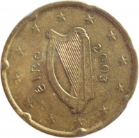 obverse of 20 Euro Cent - 1'st Map (2002 - 2006) coin with KM# 36 from Ireland. Inscription: éIRe 2003