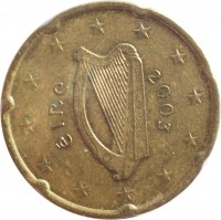 Ireland coin 20 Euro Cent - 1'st Map (2002 - 2006) obverse obverse of 20 Euro Cent - 1'st Map (2002 - 2006) coin with KM# 36 from Ireland. Inscription: éIRe 2003