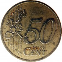 reverse of 50 Euro Cent - 1'st Map (2002 - 2006) coin with KM# 37 from Ireland. Inscription: 50 EURO CENT LL