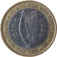 obverse of 1 Euro - 1'st Map (2002 - 2006) coin with KM# 38 from Ireland. Inscription: éIRe 2002