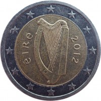 obverse of 2 Euro - 2'nd Map (2007 - 2016) coin with KM# 51 from Ireland. Inscription: éIRe 2012