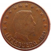 obverse of 5 Euro Cent - Henri I (2002 - 2015) coin with KM# 77 from Luxembourg. Inscription: LËTZEBUERG 2009