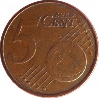 reverse of 5 Euro Cent - Henri I (2002 - 2015) coin with KM# 77 from Luxembourg. Inscription: 5 EURO CENT LL