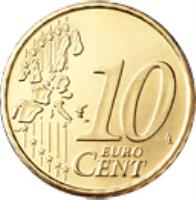 reverse of 10 Euro Cent - Henri I - 1'st Map (2002 - 2006) coin with KM# 78 from Luxembourg. Inscription: 10 EURO CENT LL