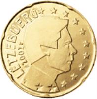 obverse of 20 Euro Cent - Henri I - 1'st Map (2002 - 2006) coin with KM# 79 from Luxembourg. Inscription: LËTZEBUERG 2005 GC