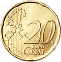 reverse of 20 Euro Cent - Henri I - 1'st Map (2002 - 2006) coin with KM# 79 from Luxembourg. Inscription: 20 EURO CENT LL