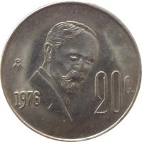 Mexico coin 20 Centavos (1974 - 1983) reverse reverse of 20 Centavos (1974 - 1983) coin with KM# 442 from Mexico. Inscription: 20c 1977 Mo