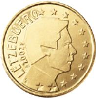 obverse of 50 Euro Cent - Henri I - 1'st Map (2002 - 2006) coin with KM# 80 from Luxembourg. Inscription: LËTZEBUERG 2006 S GC