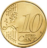reverse of 10 Euro Cent - Henri I - 2'nd Map (2007 - 2015) coin with KM# 89 from Luxembourg. Inscription: 10 EURO CENT LL