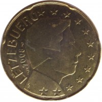 Luxembourg coin 20 Euro Cent - Henri I - 2'nd Map (2007 - 2015) obverse obverse of 20 Euro Cent - Henri I - 2'nd Map (2007 - 2015) coin with KM# 90 from Luxembourg. Inscription: LËTZEBUERG 2008 GC F