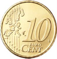 reverse of 10 Euro Cent - Rainier III - 1'st Type; 1'st Map (2001 - 2004) coin with KM# 170 from Monaco. Inscription: 10 EURO CENT LL