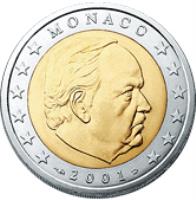 obverse of 2 Euro - Rainier III (2001 - 2004) coin with KM# 174 from Monaco. Inscription: MONACO 2002